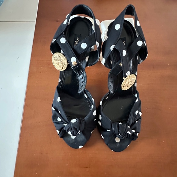 Dolce Gabbana Polka Dot Sandals with column pillar heel IT 37.5 - Picture 4 of 5